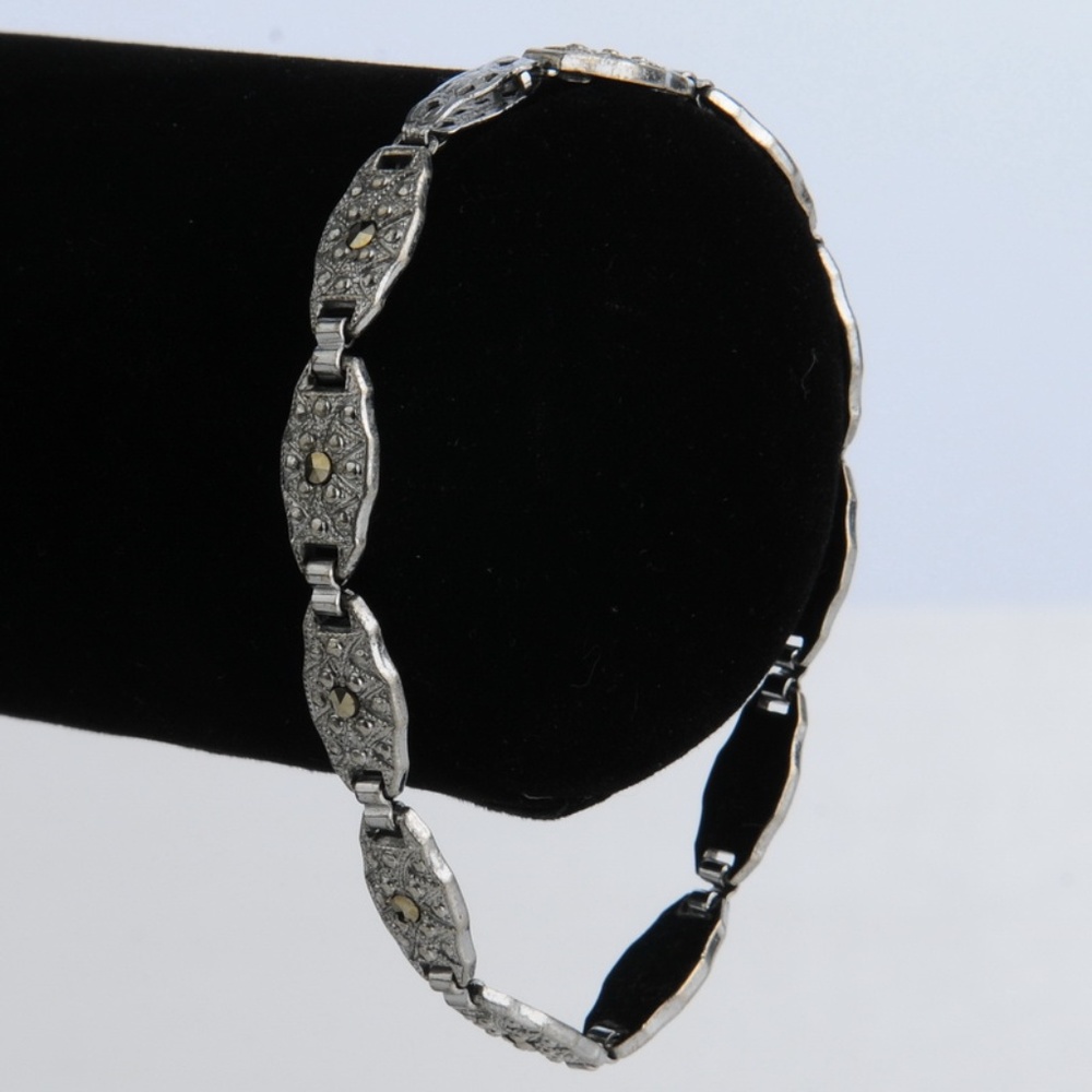 Vintage Art Deco Silver Plated Marcasite Bracelet